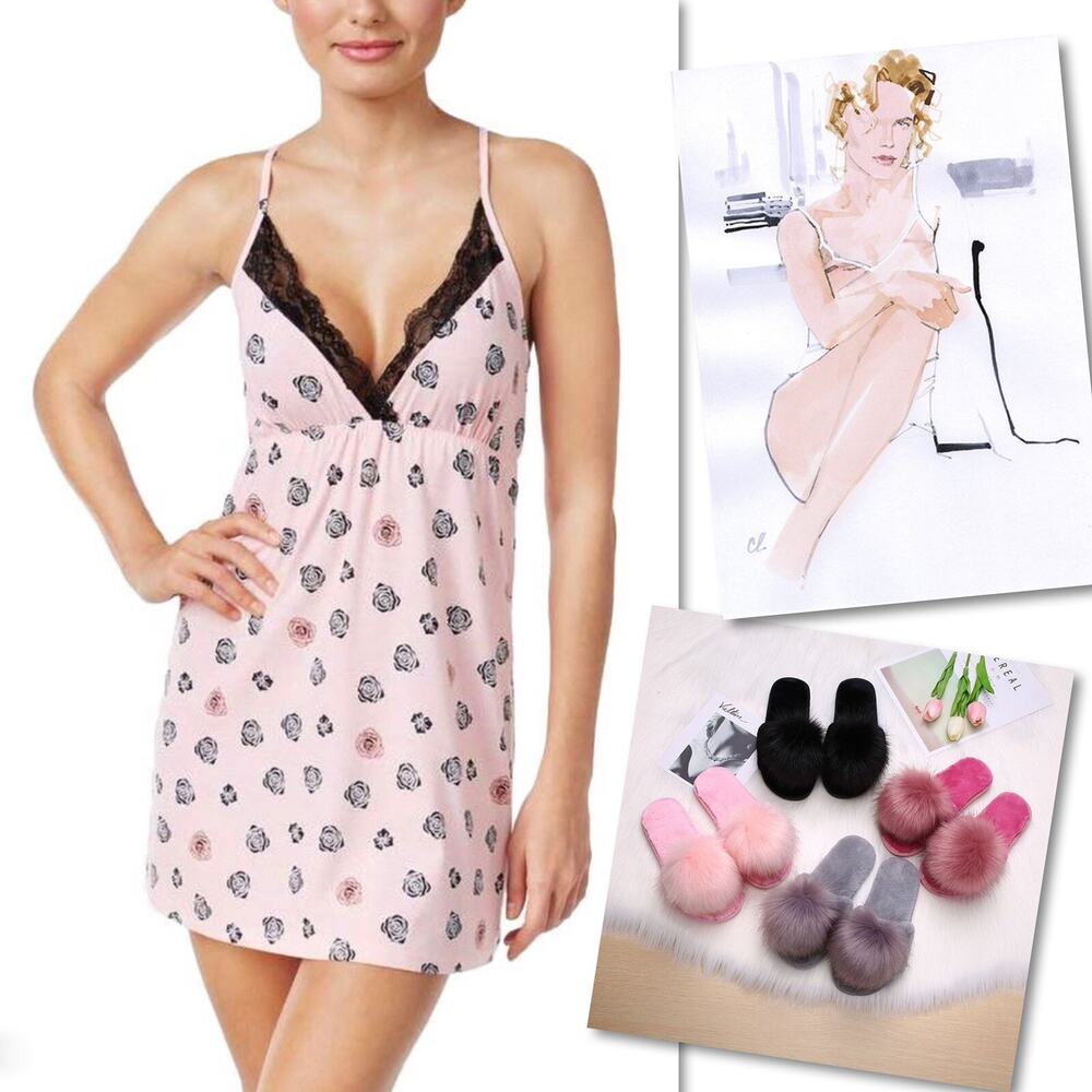 FLORA NIKROOZ PINK MAUVE FLORAL LACE CHEMISE SZ S NWT